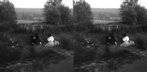 Parents et cousine sur l'herbe