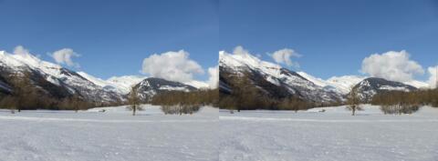 Promenade en raquettes, champ de neige
