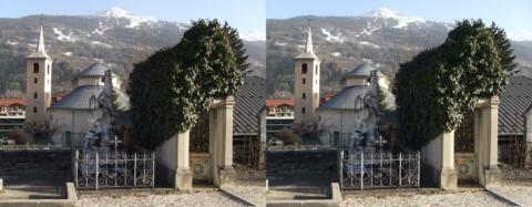 L'église et le massif des Arcs, vus du cimetierre