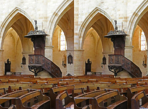Intérieur de la Cathédrale avec un rang sur deux de neutralisé (Covid)