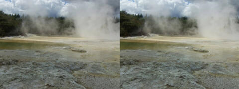 Wai-O-Tapu. Lac d'eau colorée nommée La Piscine de Champagne.