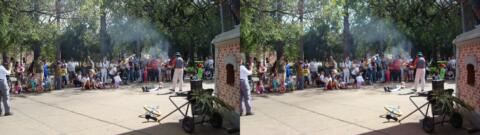 un spectacle public par des forains, sur la même place