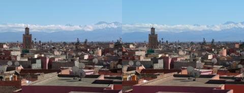 Marrakech, terrasse du musée de la photographie, vue sur l'Atlas